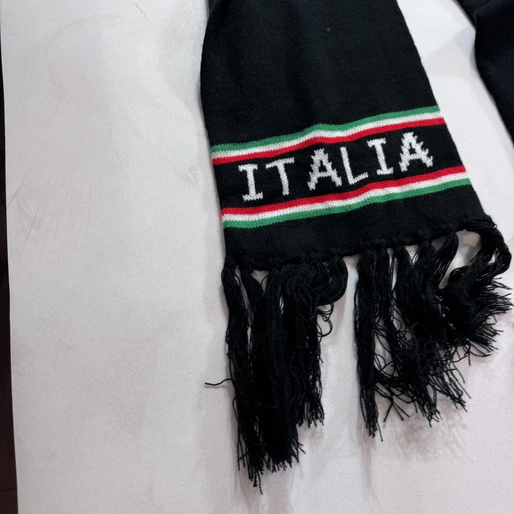 Italy Scarf Mens One Size Black Soccer Knit Fringe Tassels Italia Fan Warm